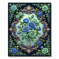 Elegant Blue and Green Rose Filigree Rug
