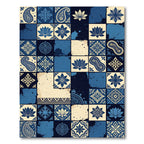 Blue Cream Paisley Lotus Tile Collage Rug