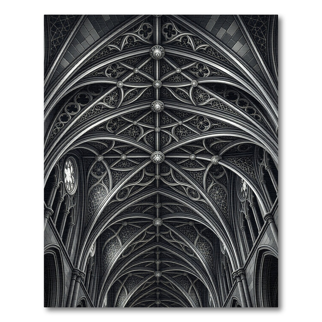 Monochrome Gothic Vaulted Ceiling Grid Rug