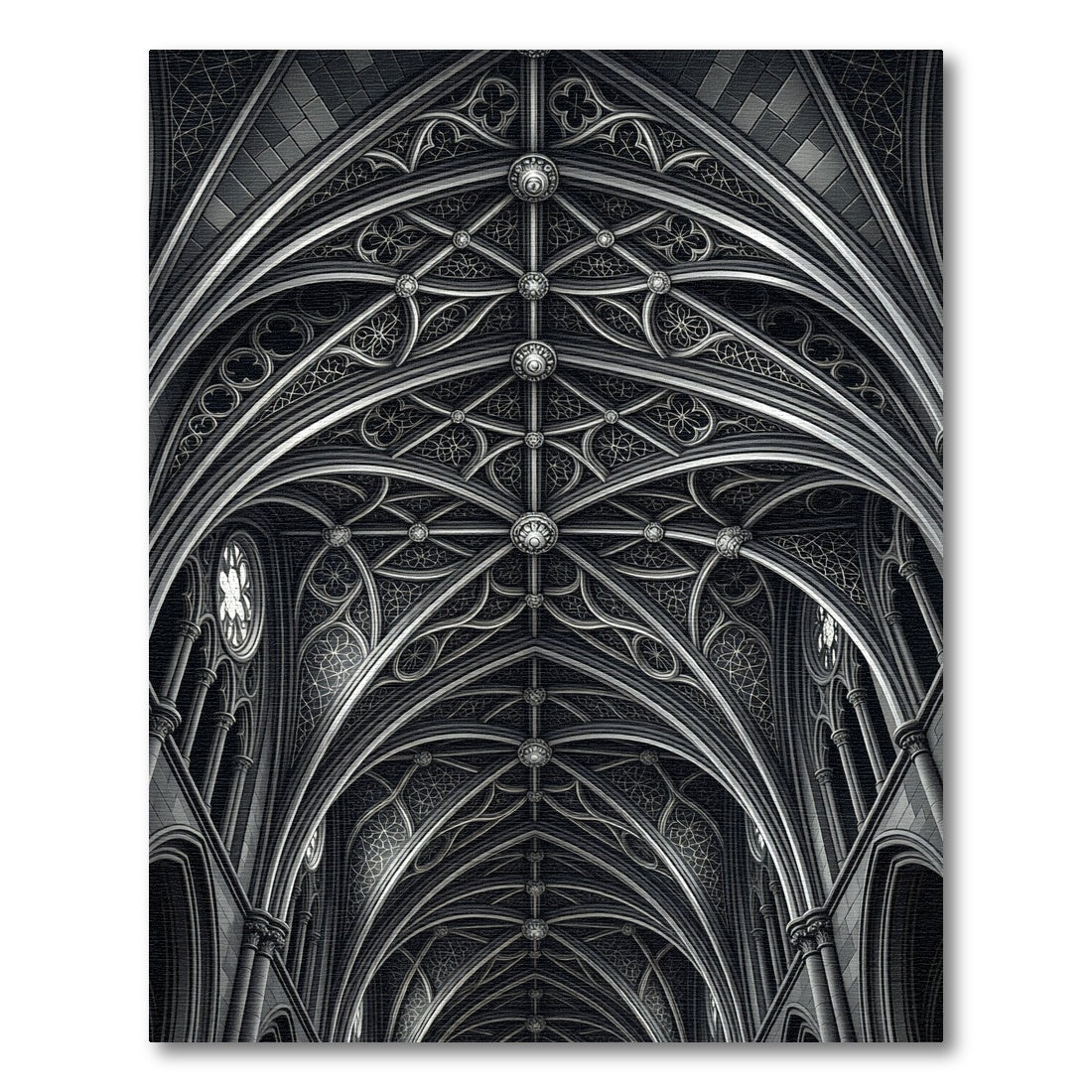 Monochrome Gothic Vaulted Ceiling Grid Rug