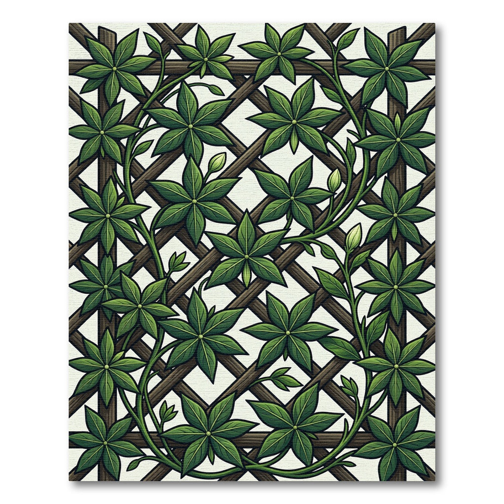Lush Green Tropical Foliage Trellis Rug