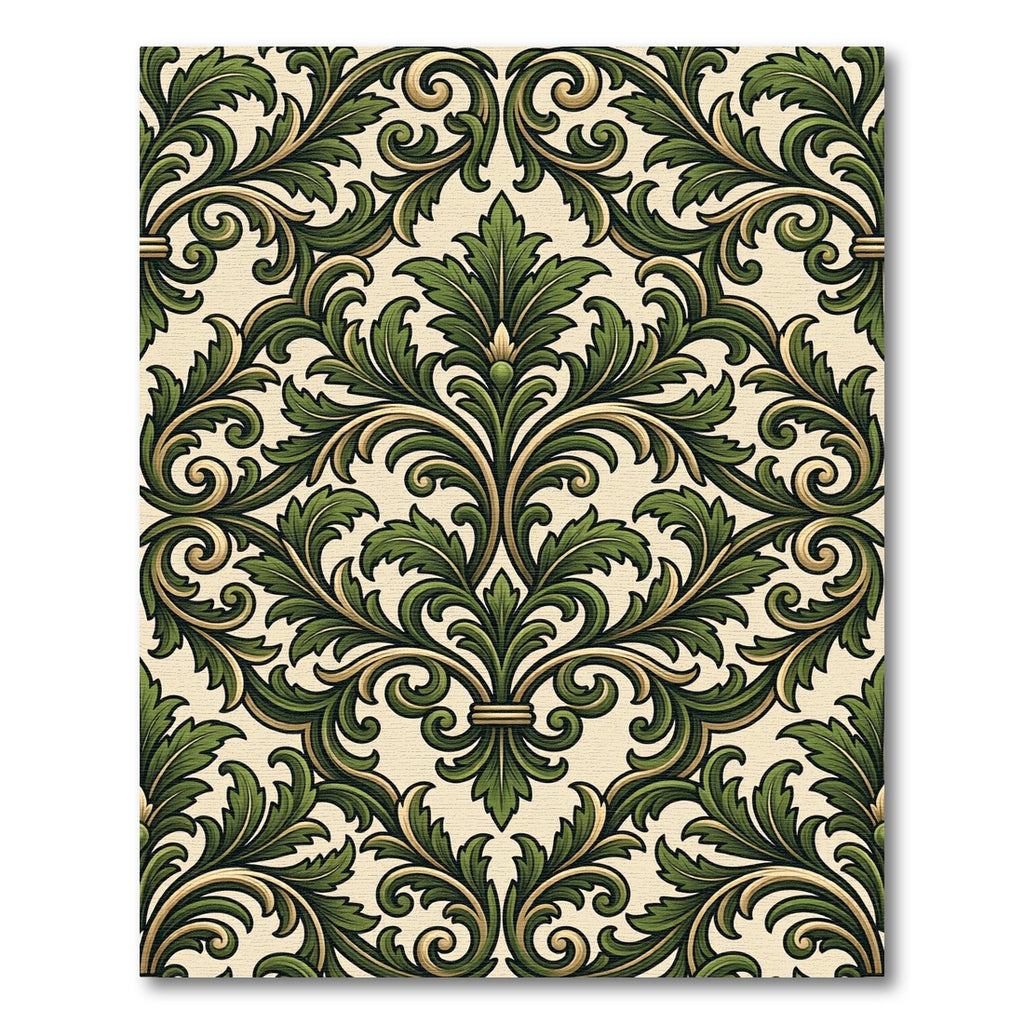 Elegant Forest Green Baroque Acanthus Rug