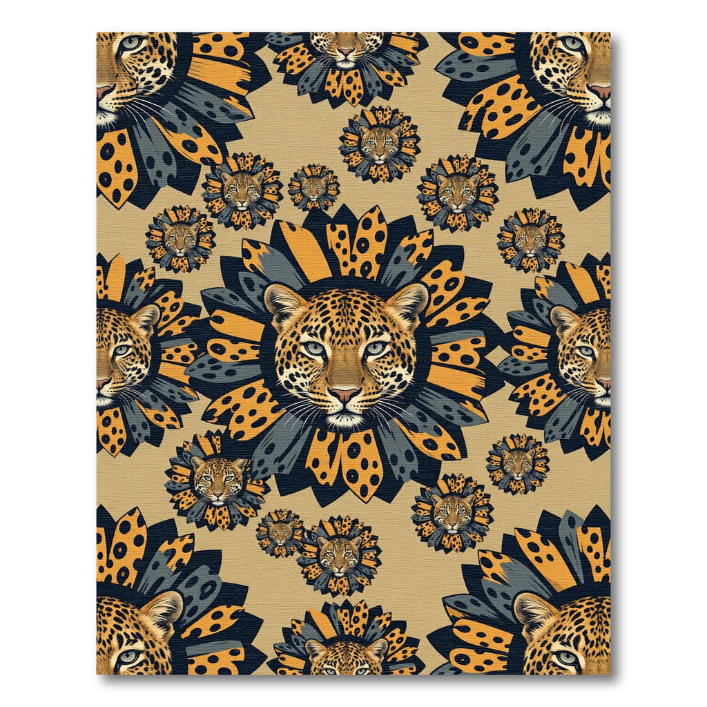 Leopard Face Sunburst Teal Gray Rug