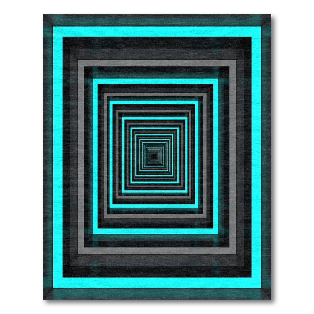 Neon Cyan Geometric Tunnel Illusion Rug