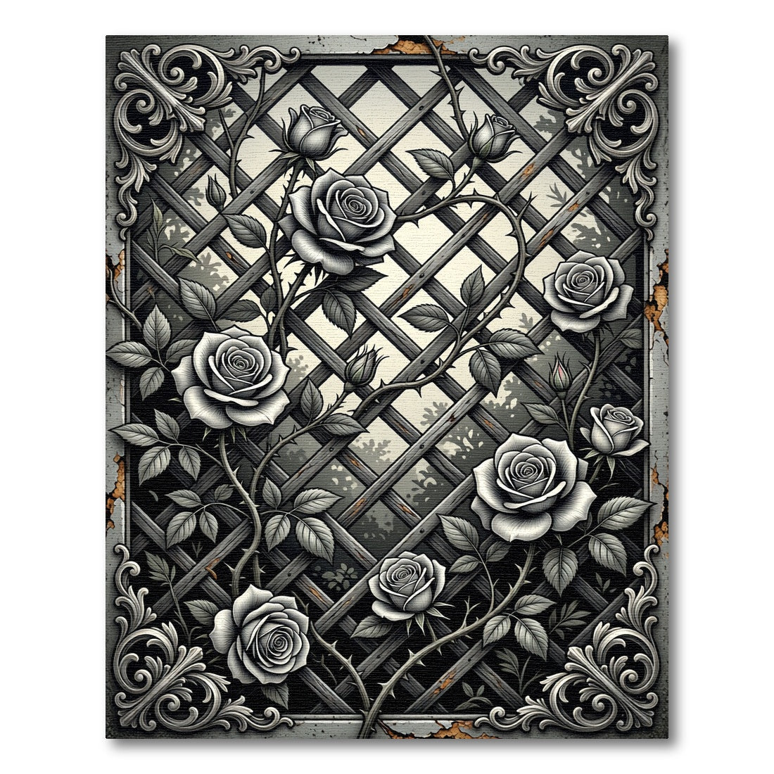 Gothic Gray Rose Trellis Rug