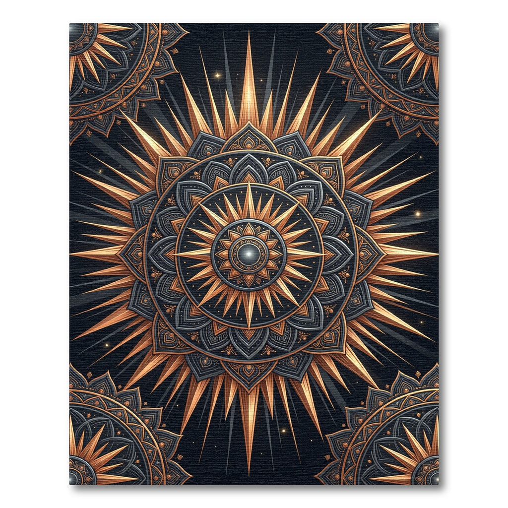 Golden Sunburst Medallion Black Rug