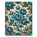 Elegant Indigo Peony Floral Bouquet Rug