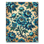 Elegant Indigo Peony Floral Bouquet Rug