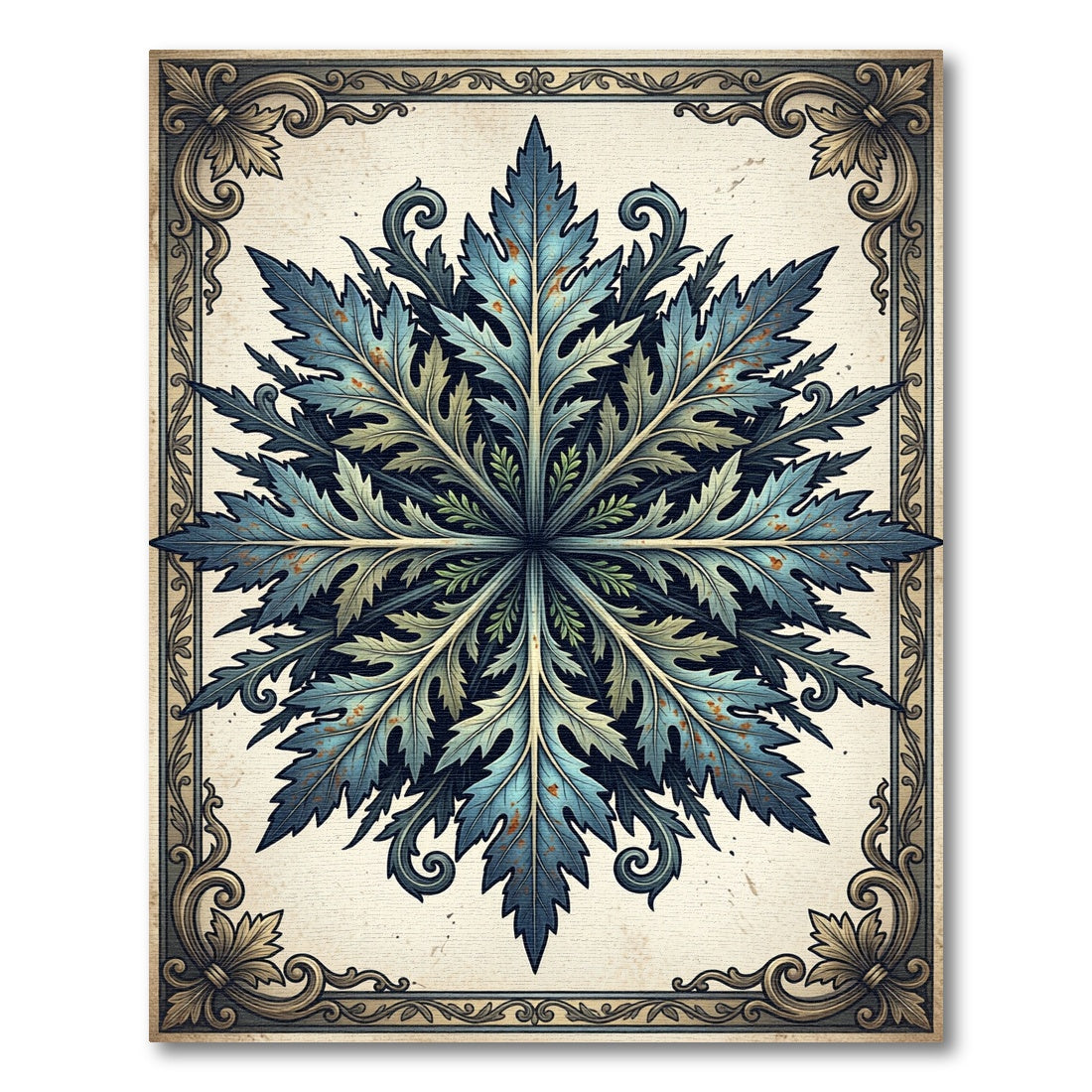 Vintage Blue Botanical Acanthus Medallion Rug