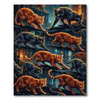 Feline City Night Orange Black Cats Rug