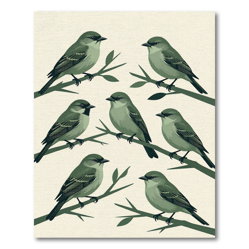 Sage Green Perched Songbird Illustration Rug