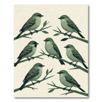 Sage Green Perched Songbird Illustration Rug