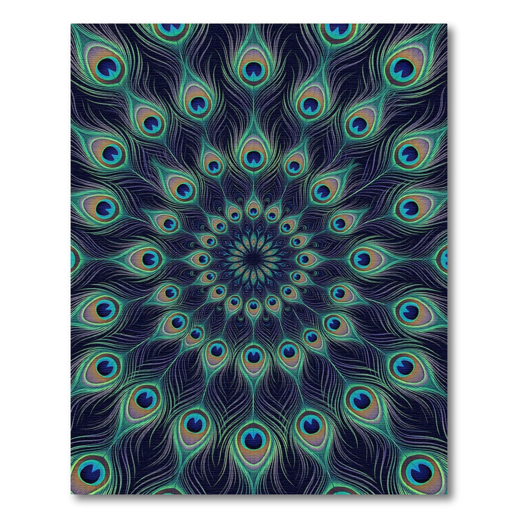 Vibrant Teal Peacock Feather Mandala Rug