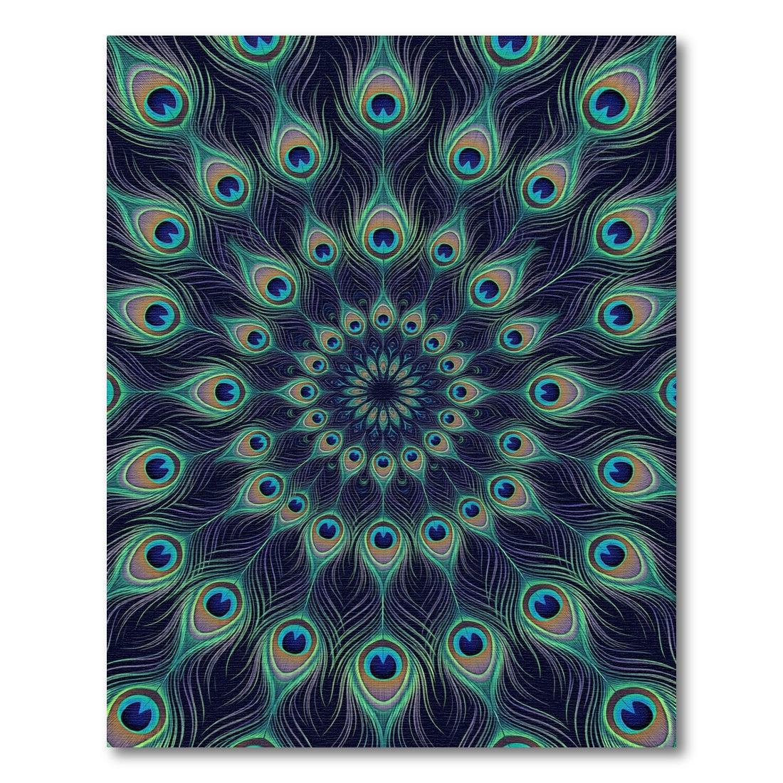 Vibrant Teal Peacock Feather Mandala Rug