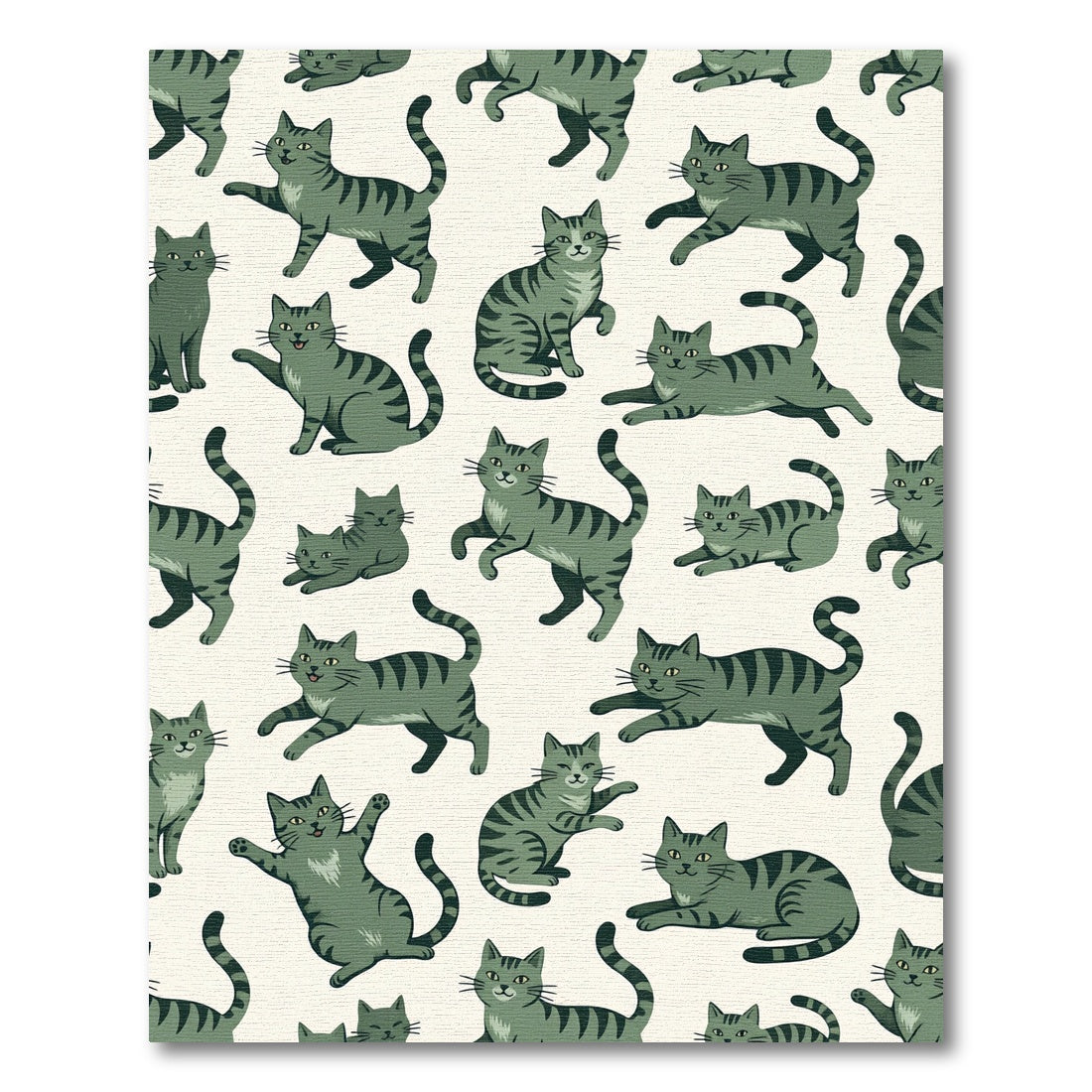 Whimsical Sage Green Tabby Cat Illustration Rug