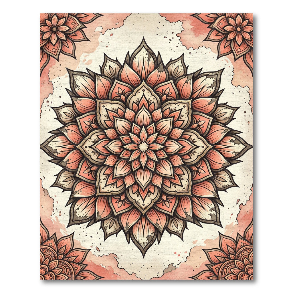 Coral Pink Mandala Floral Art Rug