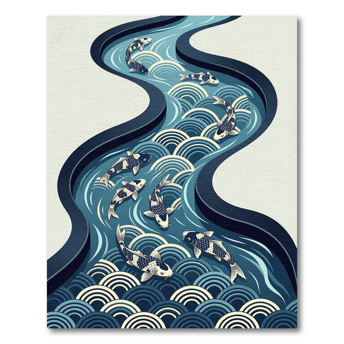 Indigo Zen Koi Wave River Rug