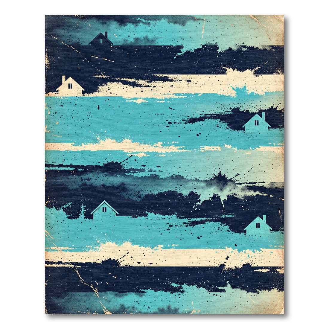Abstract Blue Distressed House Horizon Texture Rug