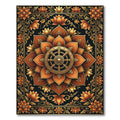 Golden Lotus Dharma Wheel Floral Medallion Rug