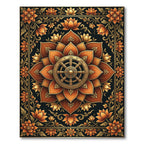 Golden Lotus Dharma Wheel Floral Medallion Rug