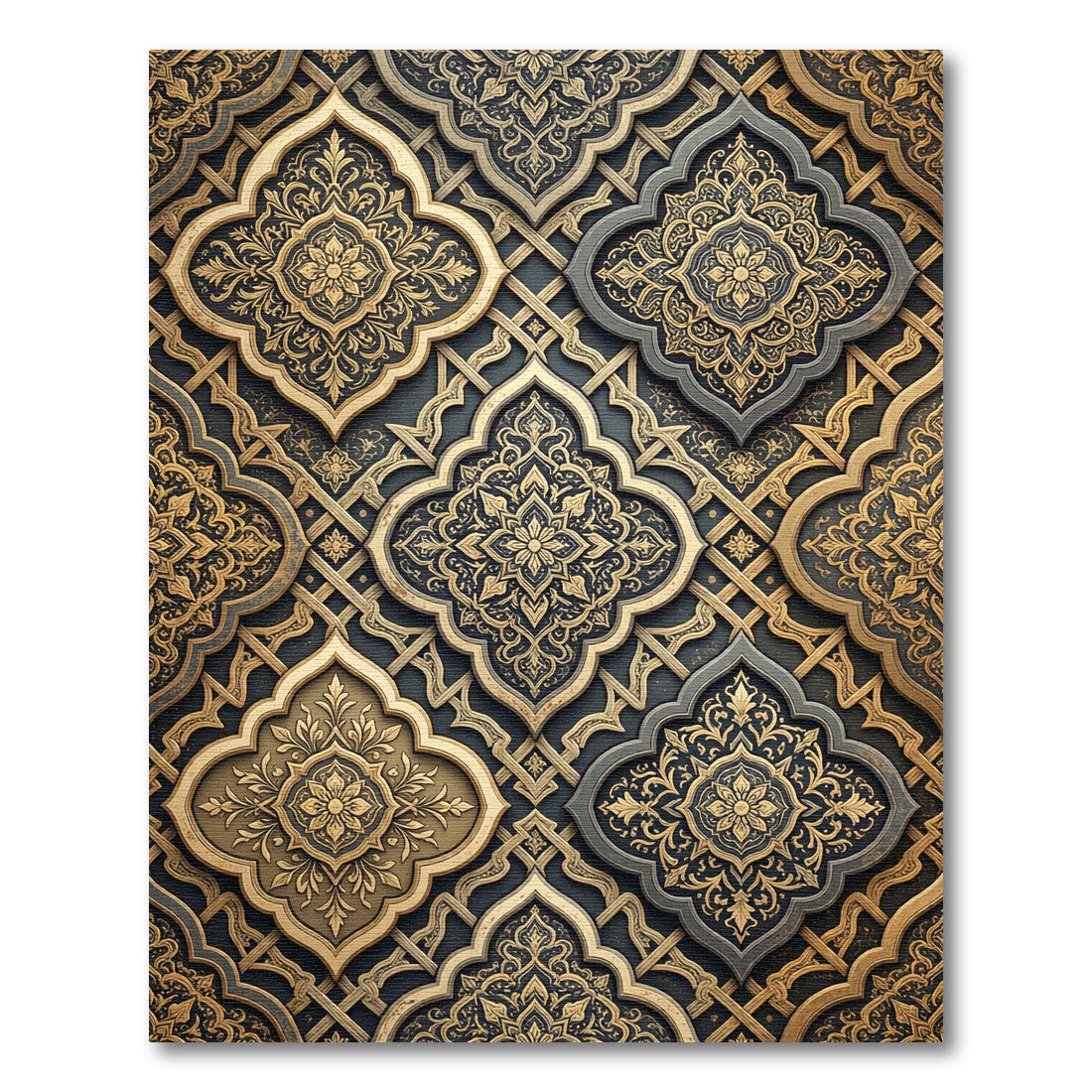 Golden Damask Filigree Slate Lattice Rug