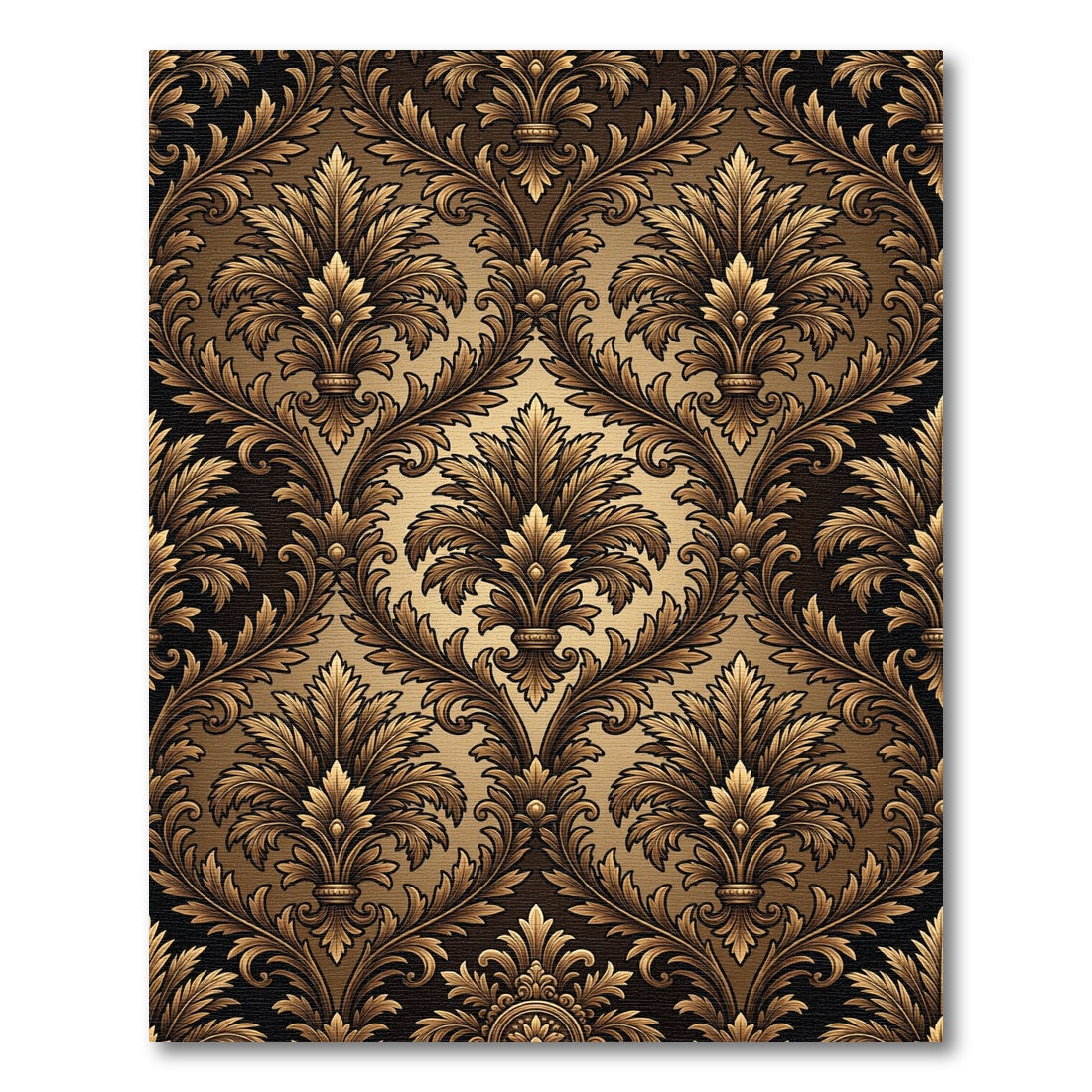 Ornate Gilded Damask Scroll Rug