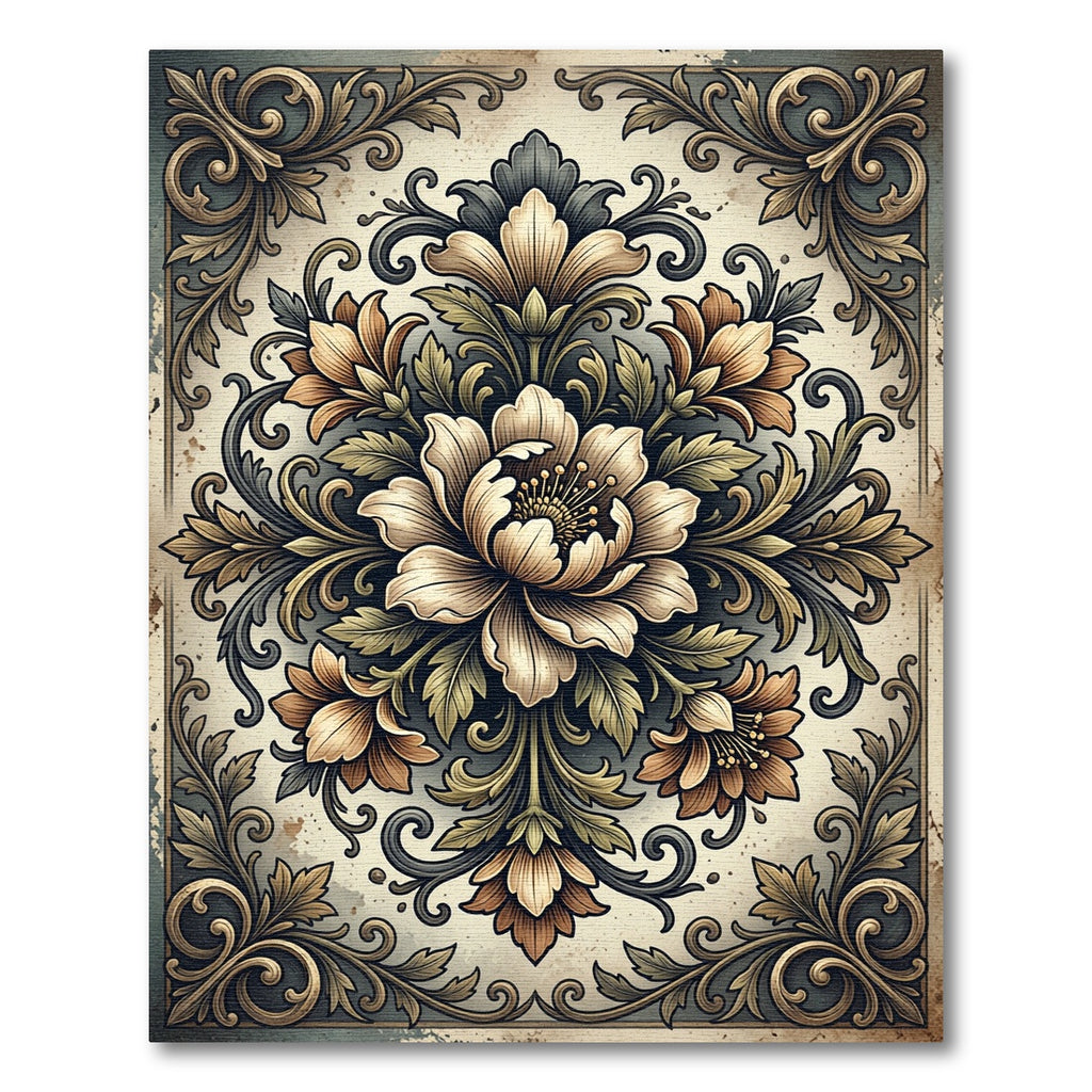 Vintage Neutral Floral Baroque Medallion Rug