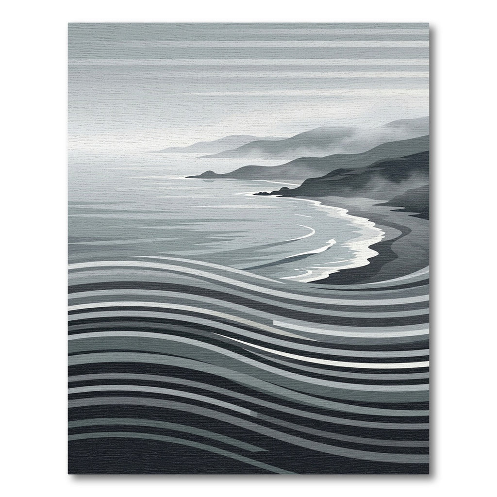 Monochromatic Coastal Wave Stripe Area Rug