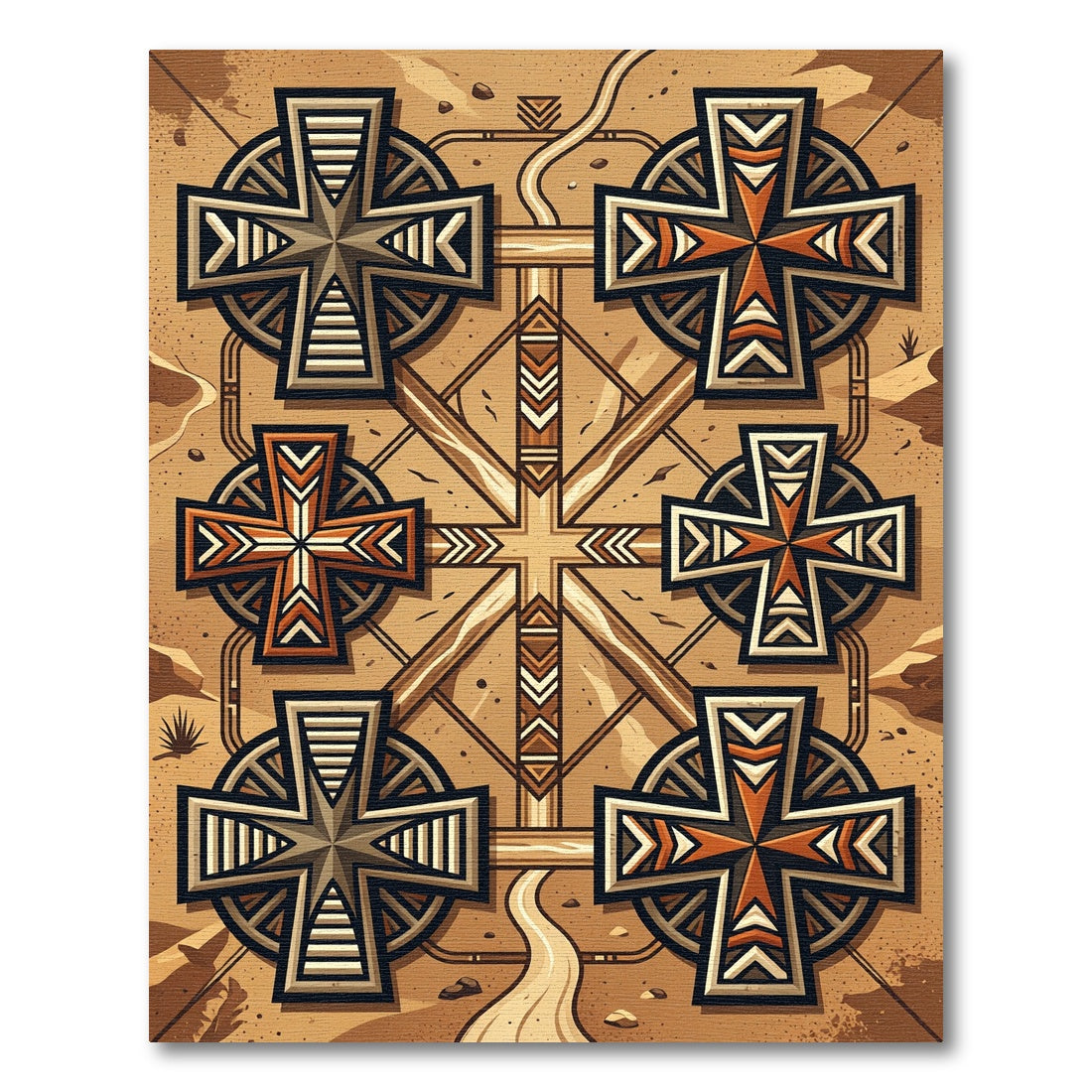 Terracotta Cross Geometric Landscape Rug