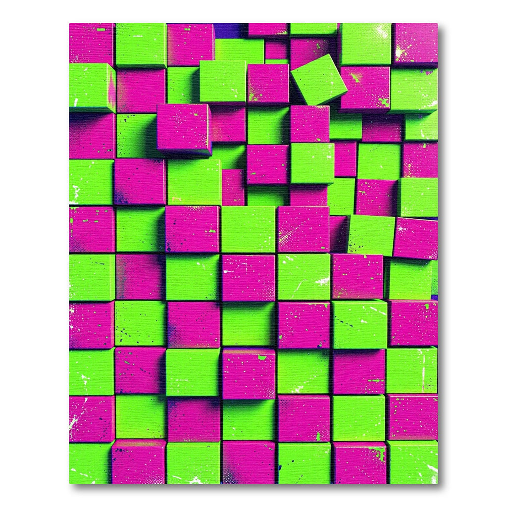 Neon Green and Magenta Pixel Grid Rug