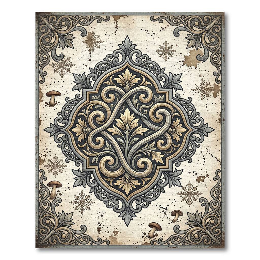 Earthy Floral Scroll Medallion Art Rug