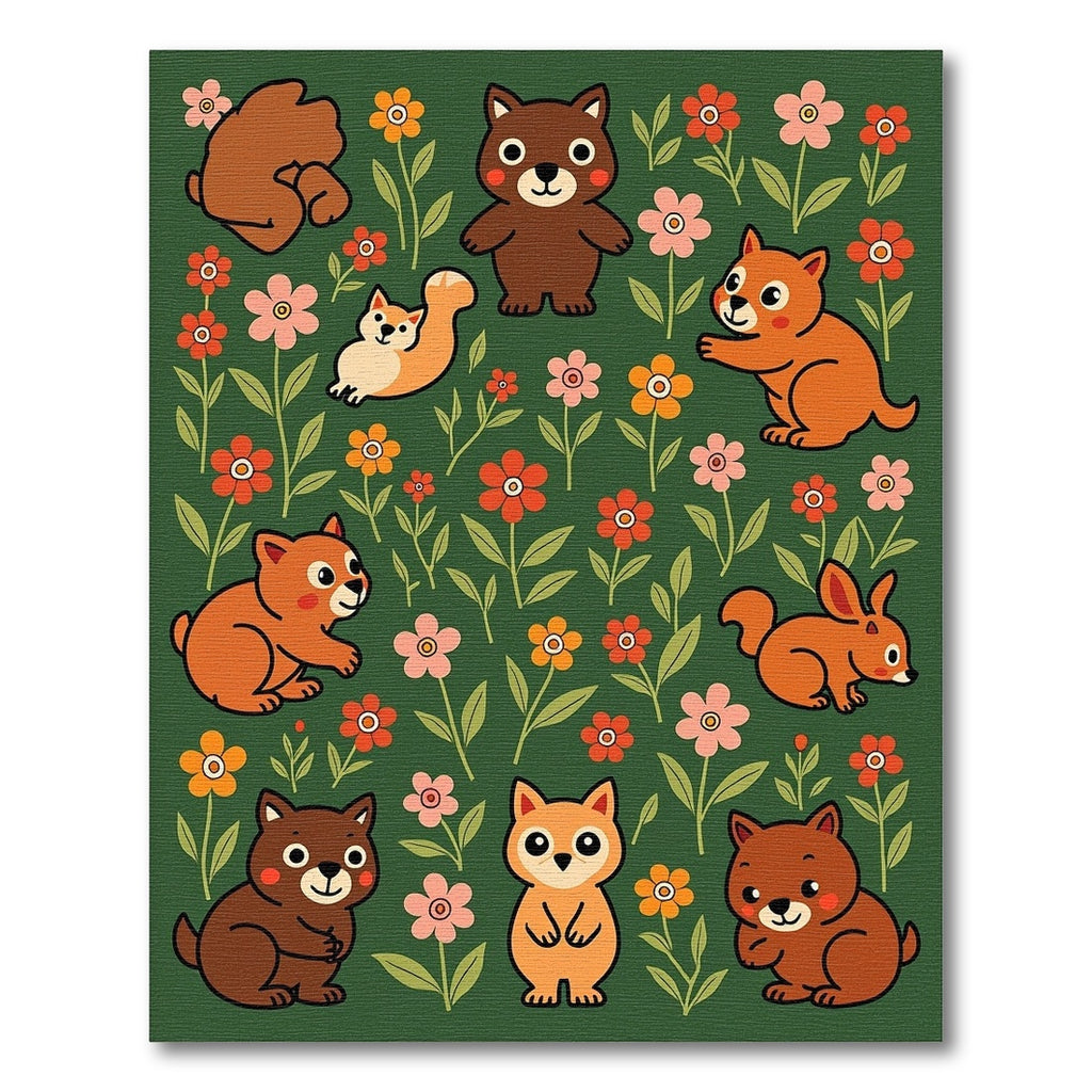 Woodland Creatures Flower Field Rug