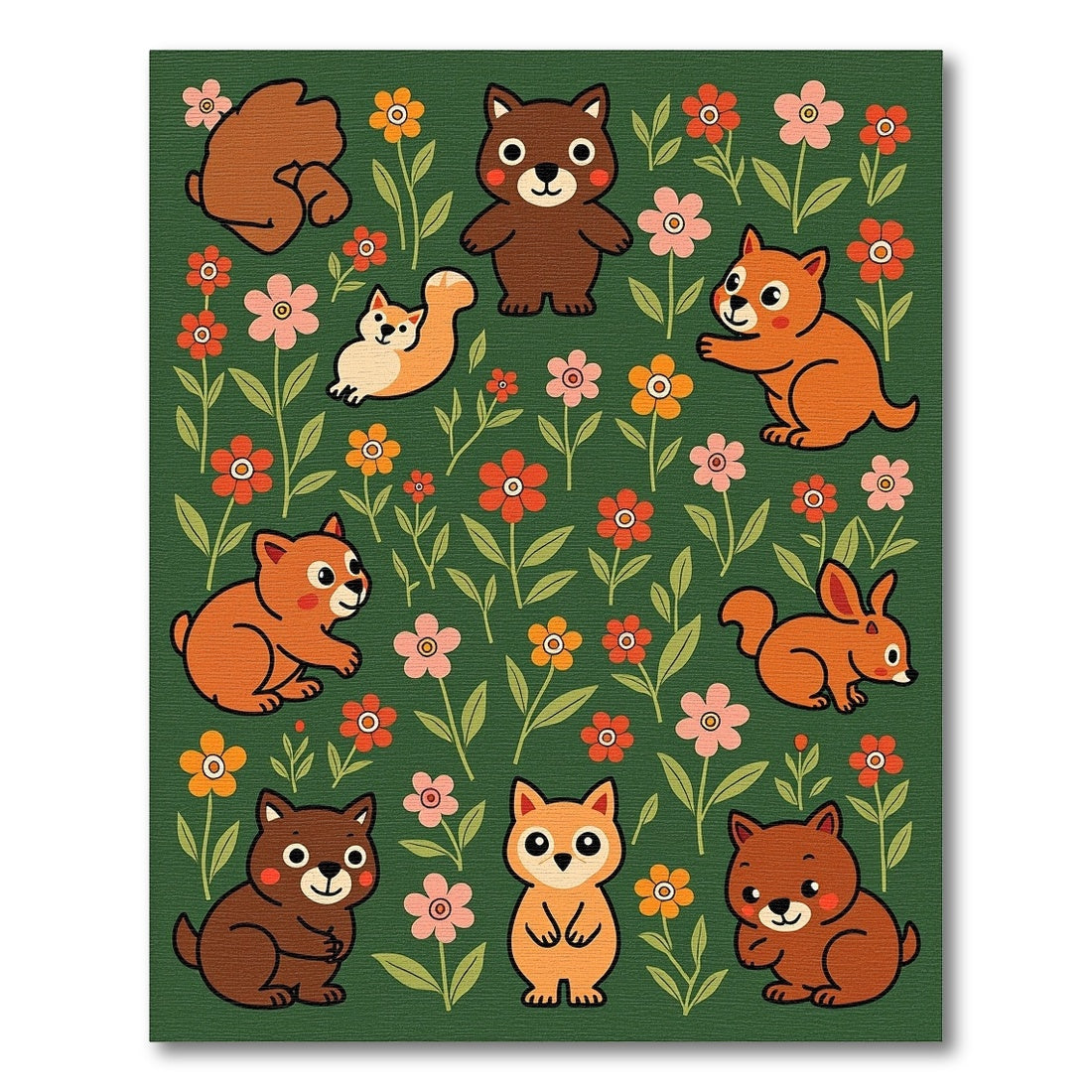 Woodland Creatures Flower Field Rug