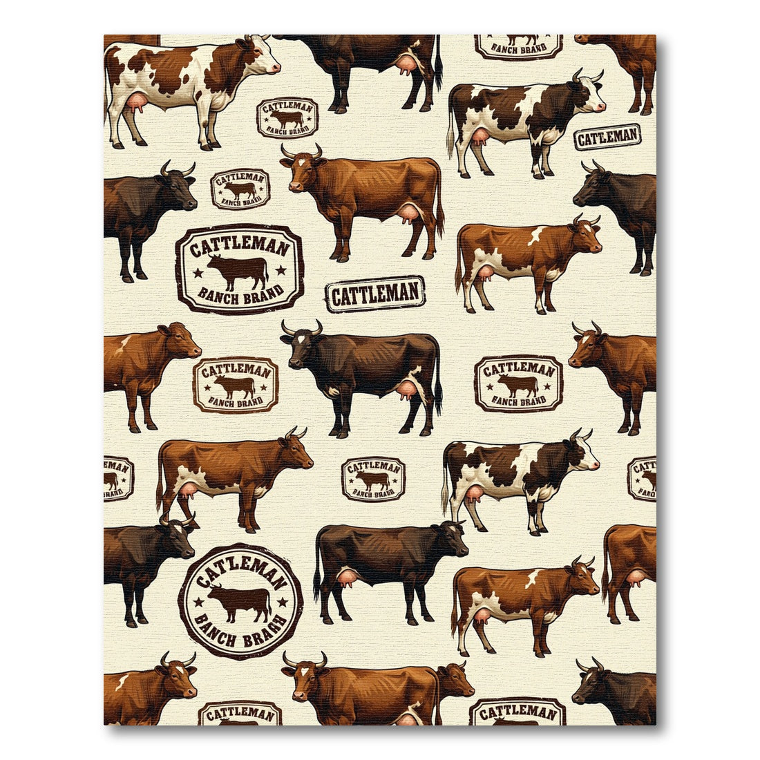 Vintage Farmhouse Cream Brown Cattle Rug