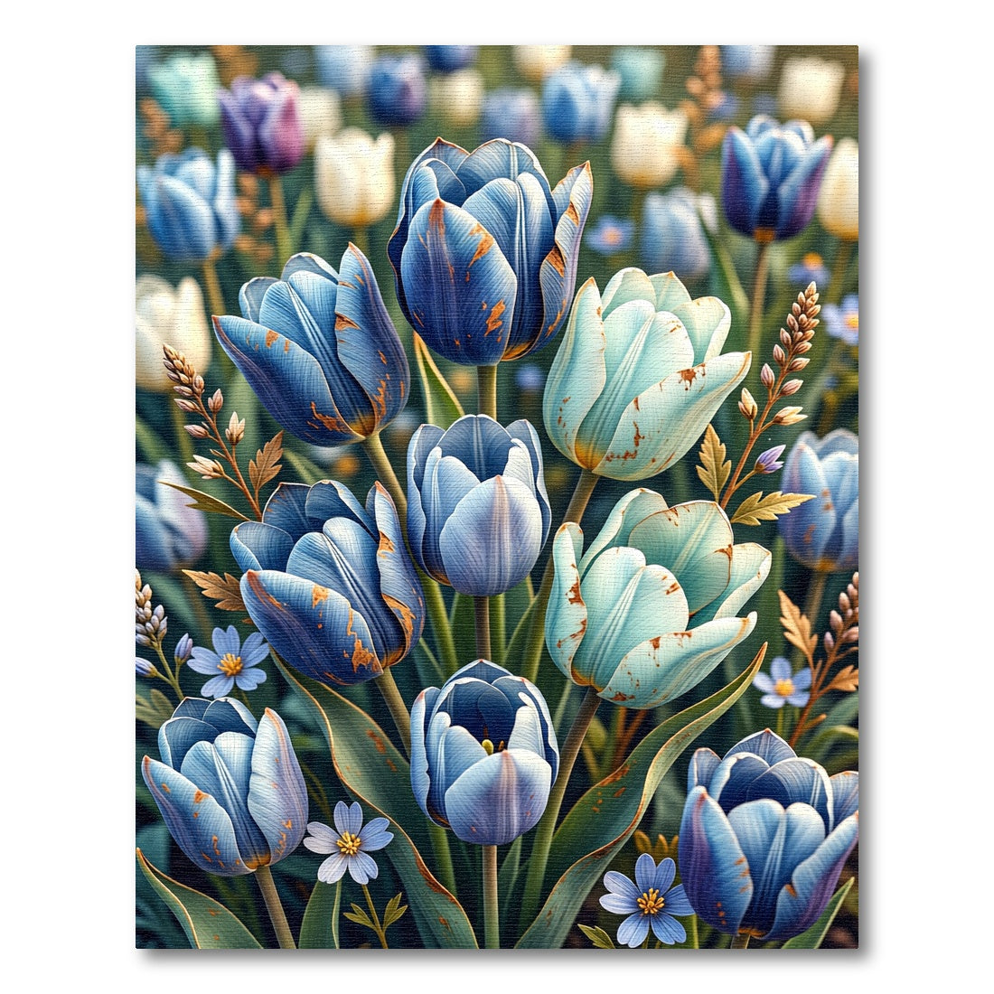 Blue Tulip Garden Floral Art Rug