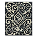 Elegant Monochrome Scrolling Filigree Swirls Rug