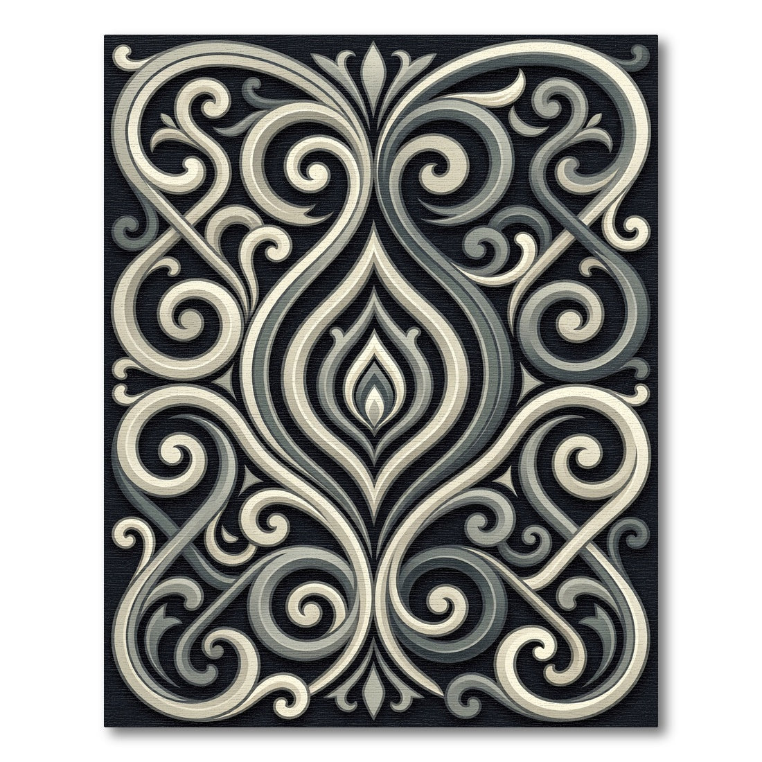 Elegant Monochrome Scrolling Filigree Swirls Rug