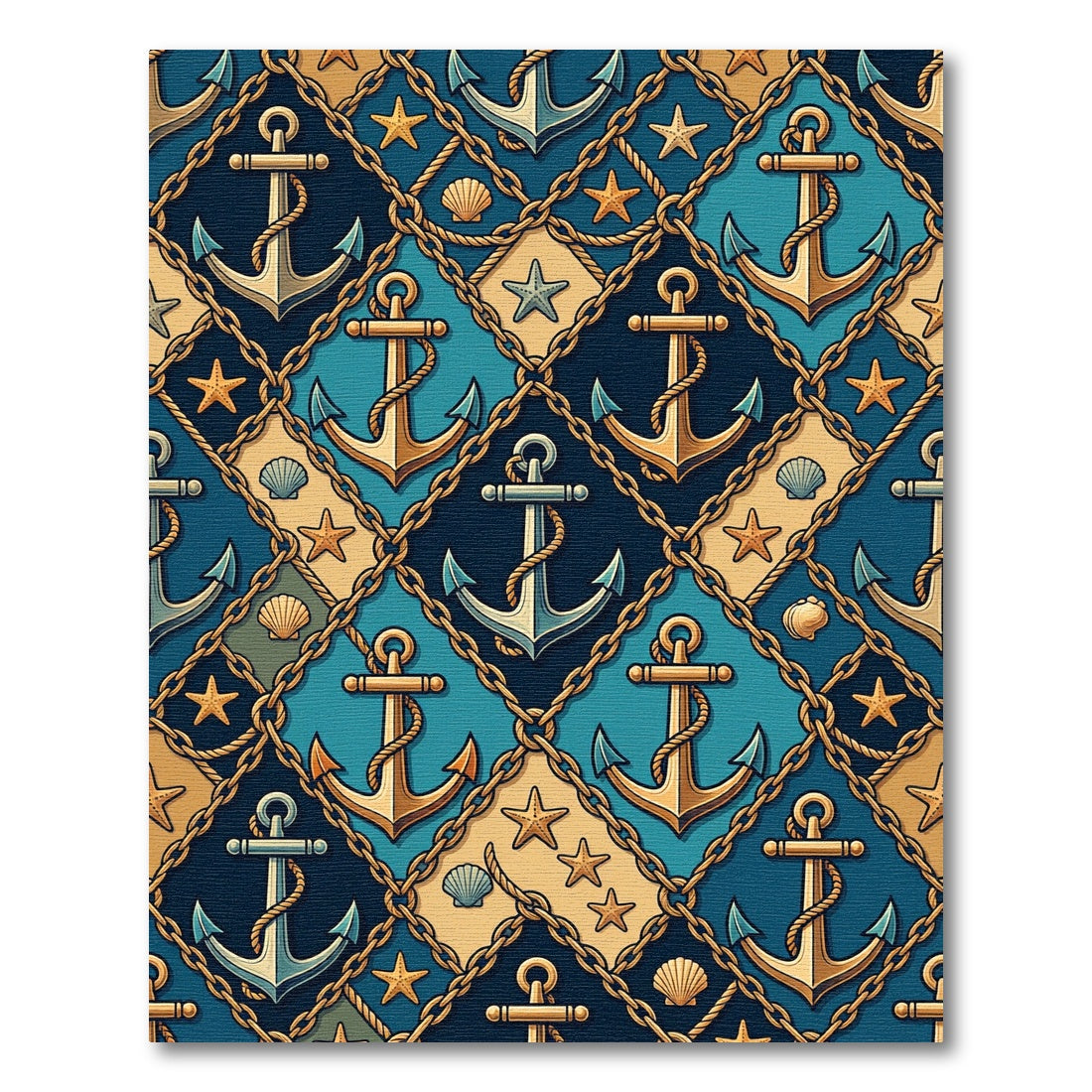 Nautical Anchor Chain Star Sea Shell Diamond Art Rug