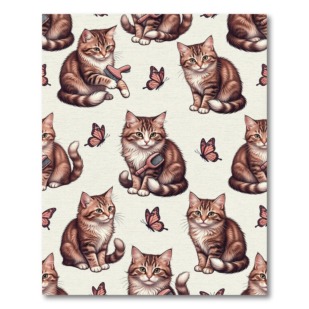 Brown Kitten Butterflies Whimsical Pattern Rug