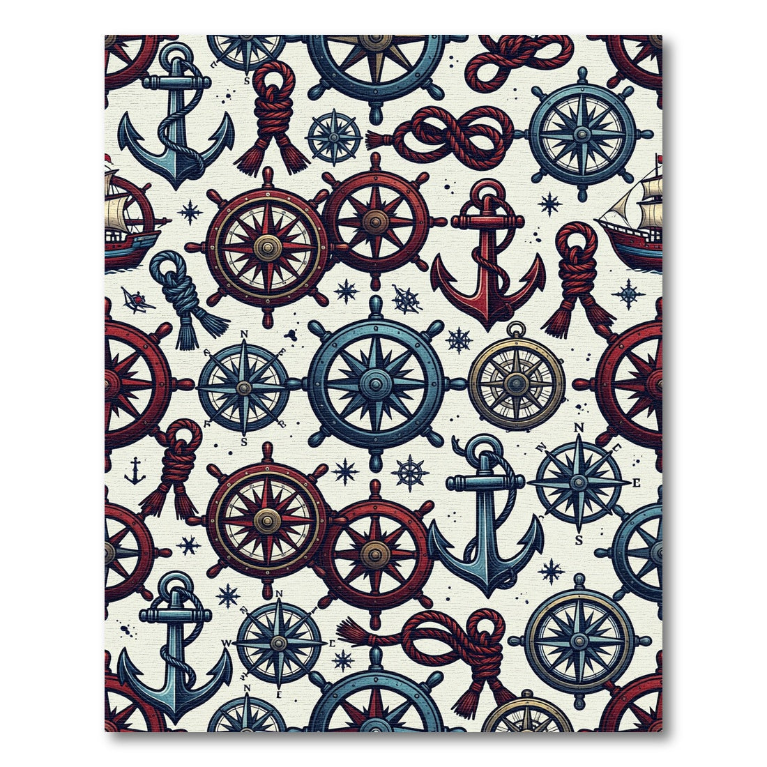 Nautical Navy and Crimson Compass Anchor Rug