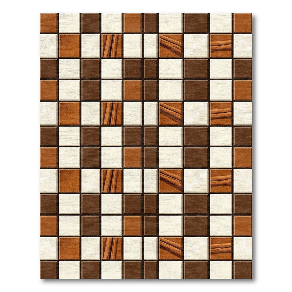 Brown Cream Checkerboard Wood Effect Squares Rug