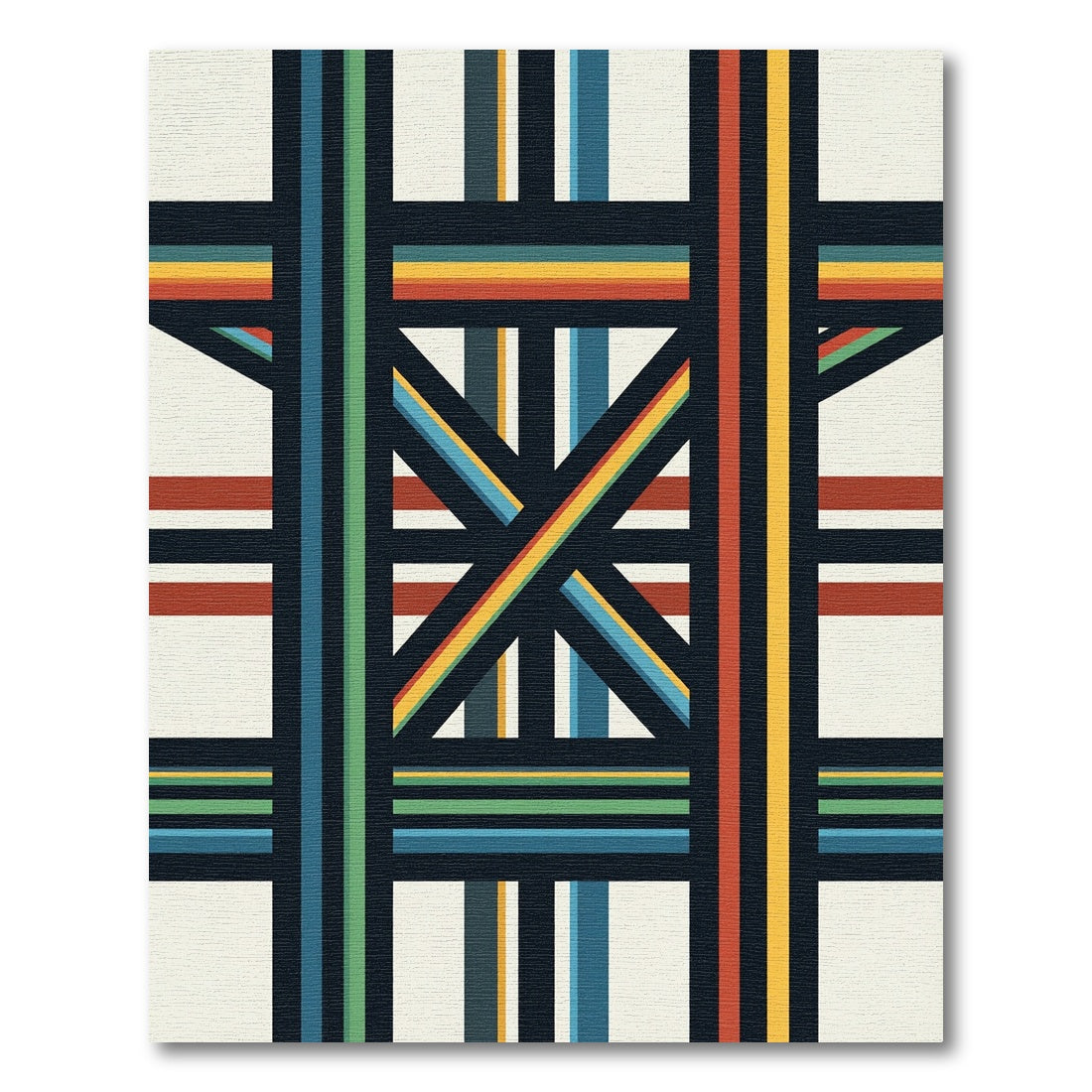 Modern Colorful Geometric Crossing Lines Rug