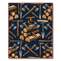 Rustic Navy Axe and Firewood Illustration Rug