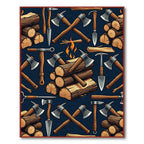 Rustic Navy Axe and Firewood Illustration Rug
