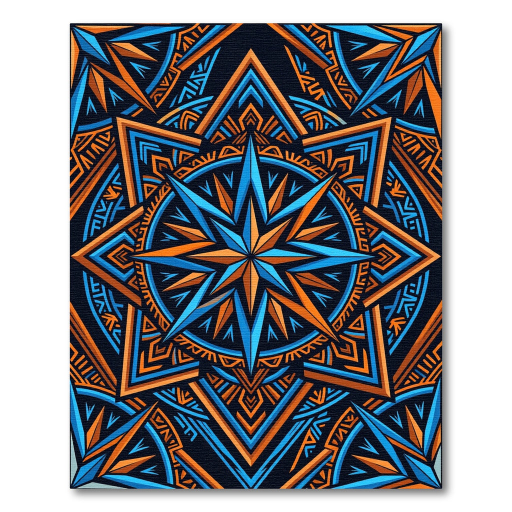 Vibrant Blue Orange Geometric Star Burst Rug