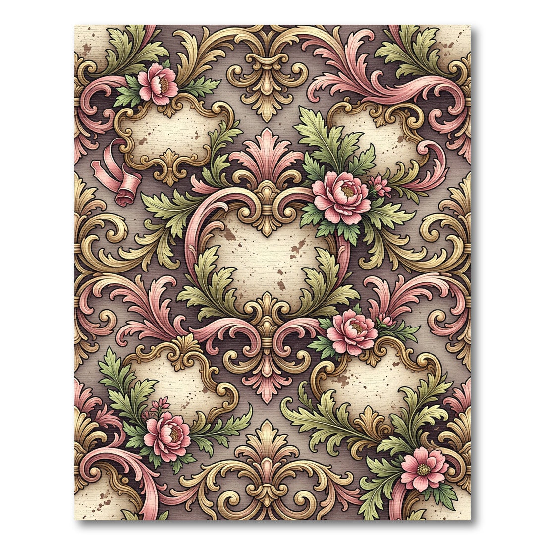 Ornate Pink Floral Acanthus Scrollwork Rug