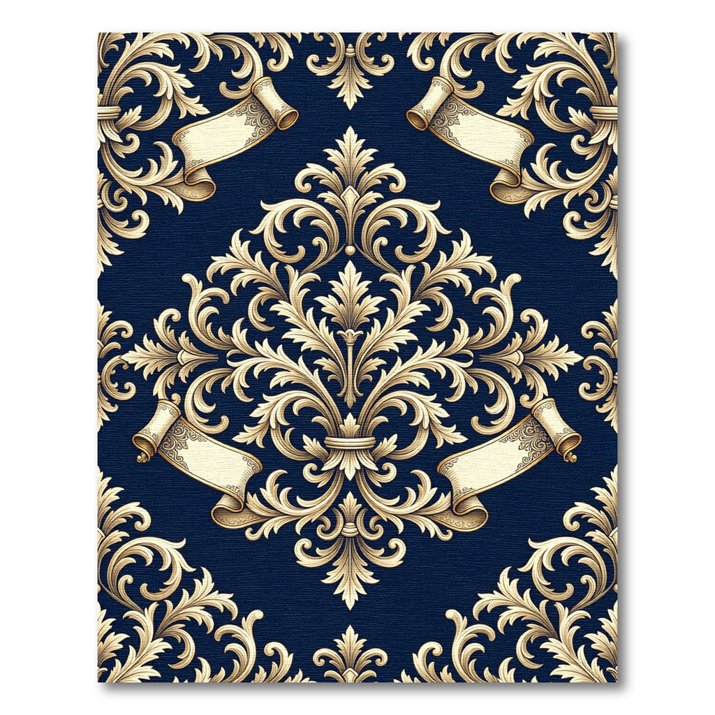 Elegant Navy Gold Baroque Scroll Rug