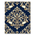 Elegant Navy Gold Baroque Scroll Rug