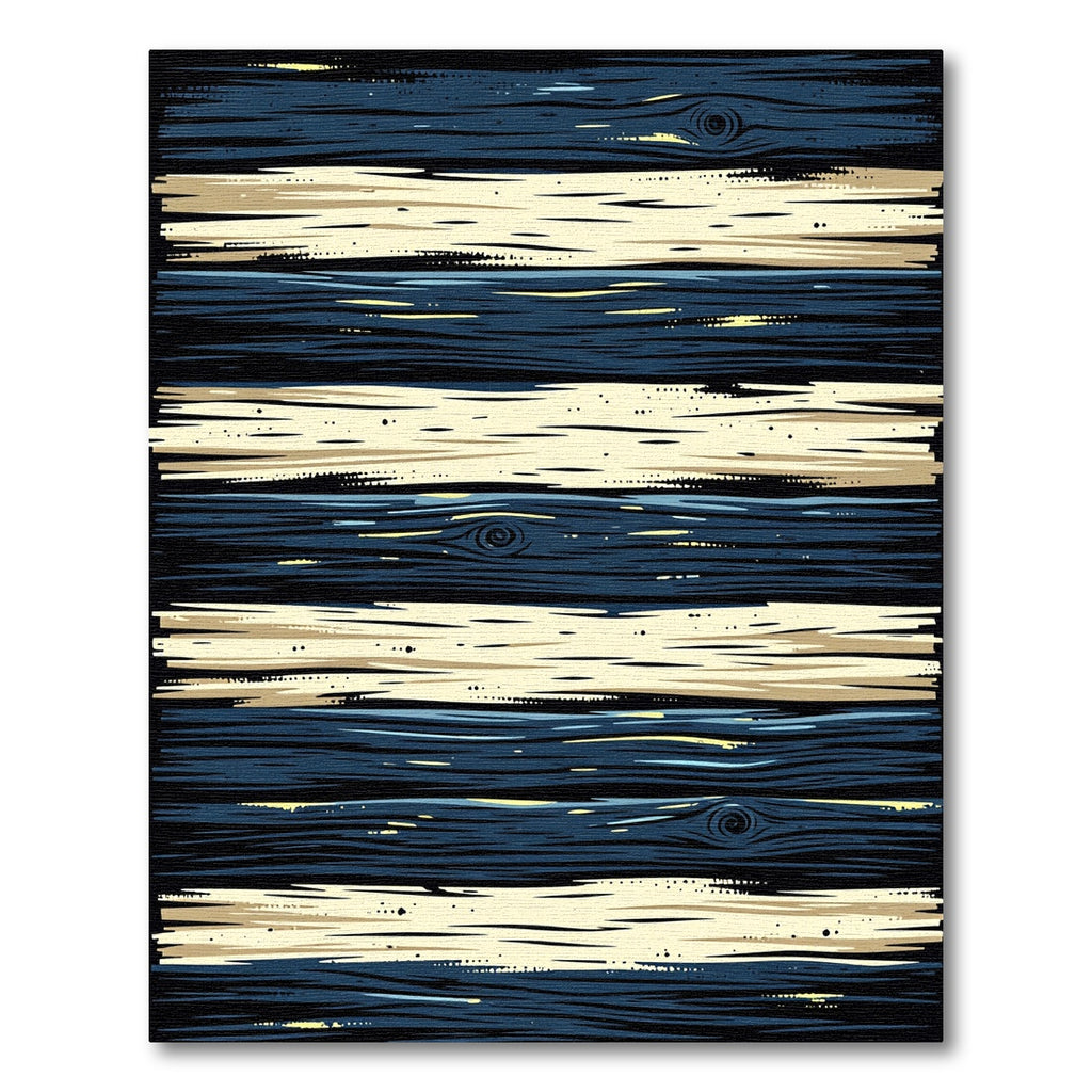 Navy and Cream Horizontal Wood Striped Rug