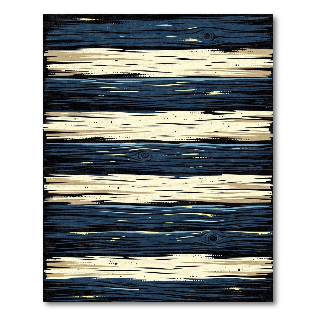 Navy and Cream Horizontal Wood Striped Rug